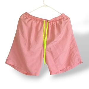 Coral Pink Swim Board Shorts Neon Yellow Drawstring Beach Resort Spring Break XL